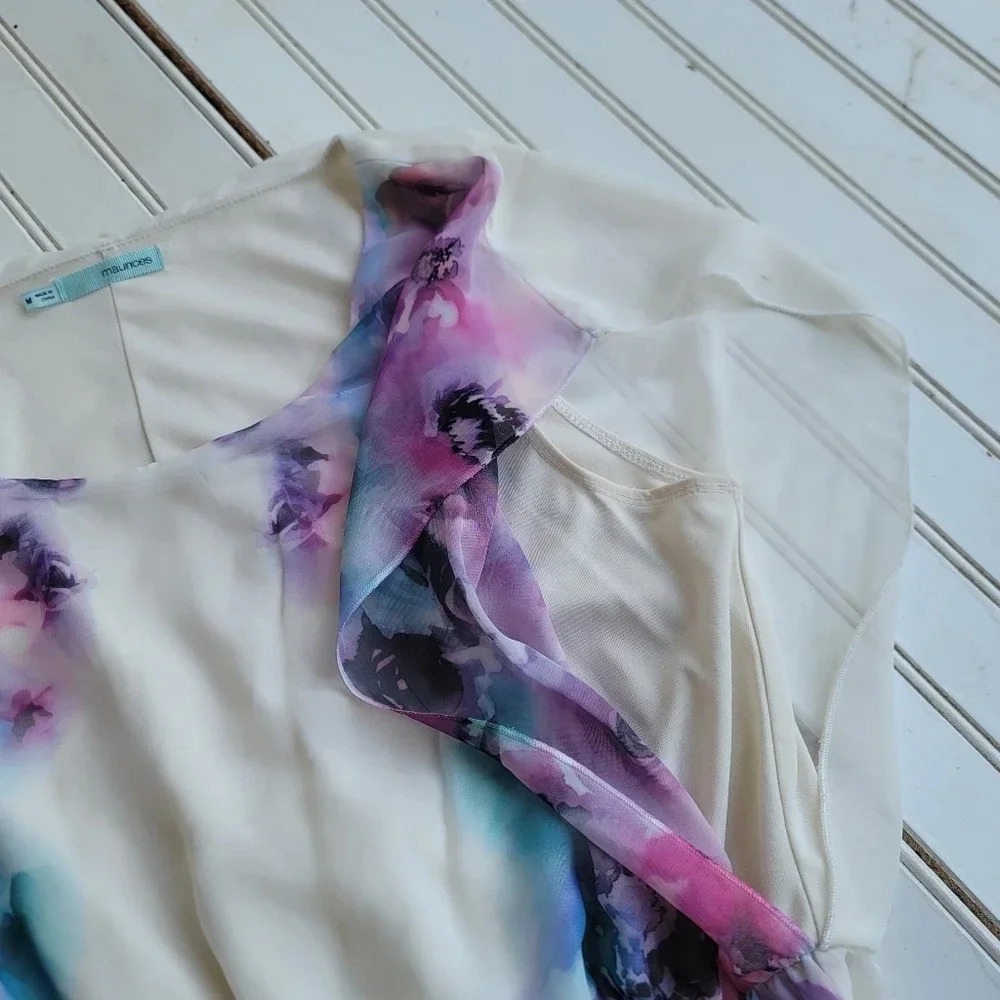 Maurices Women's Floral Print Short Sleeve Dress Watercolor Lined Sz M - Picture 9 of 12